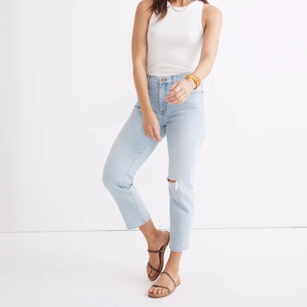 Madewell Jeans Mid-Rise Classic Straight Knee-Rip